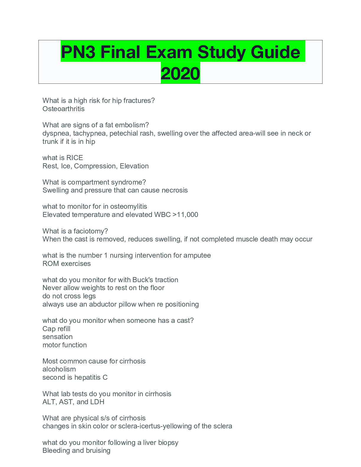 Preview image of PN3 Final Exam Study Guide 2020 document